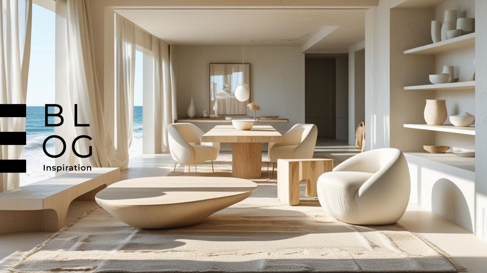 Blog Valentini Arredamenti - Living coastal con vista mare, arredi in legno chiaro e poltrone tonde